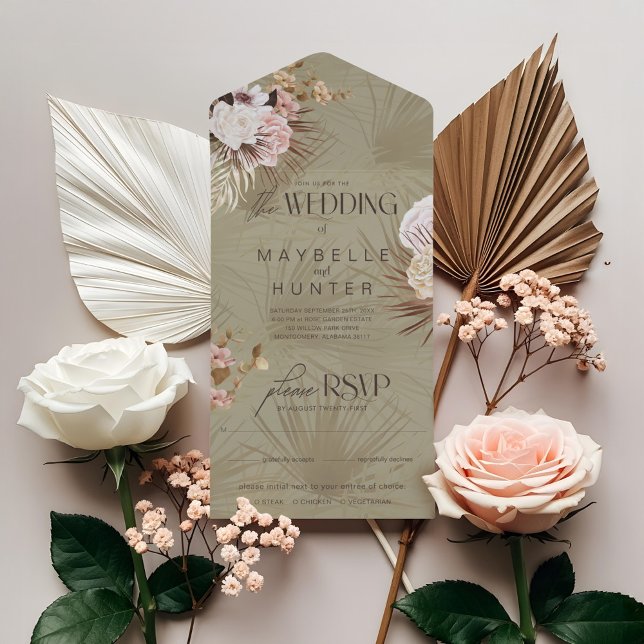 Moderne Bohemische Hochzeit mit floralen Wasserfar All In One Einladung (Modern Chic Bohemian Watercolor Floral Wedding All In One Invitation)