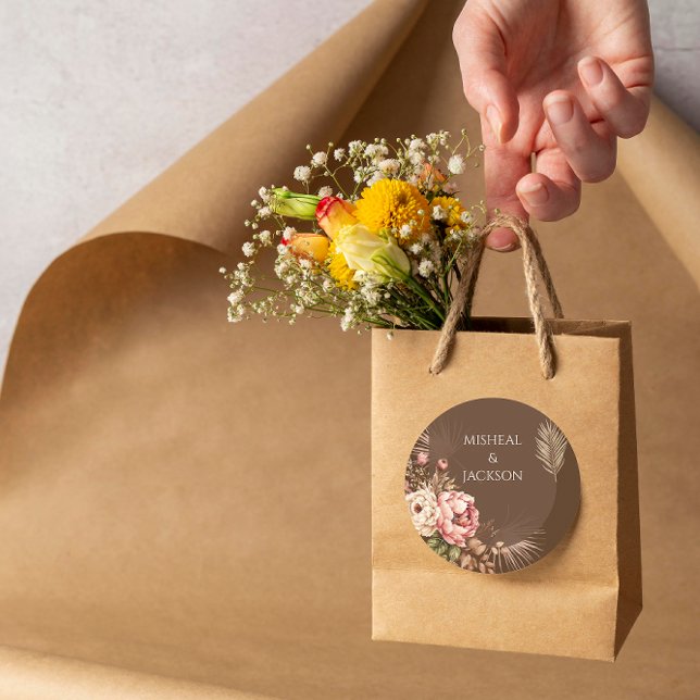 Moderne Bohemische Hochzeit mit floralen Wasserfar Runder Aufkleber (Von Creator hochgeladen)