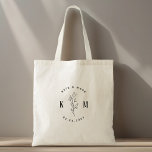 Moderne Bohemische Hochzeitmonogramm Tragetasche<br><div class="desc">Maßgeschneiderte Hochzeitstasche mit moderner böhmischer Bogenform und Blattwerk mit personalisierter Monografie und Datum.</div>