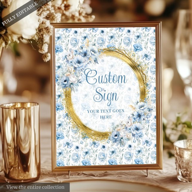 Moderne Bohemische Pastel Blue Gold Wedetop Poster (Modern Bohemian Pastel Blue Gold Wedding Tabletop Poster)