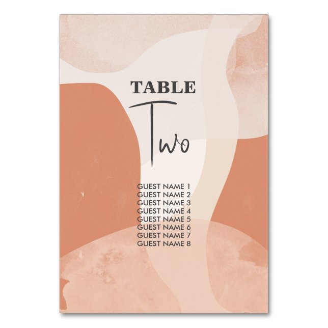 Moderne Bohemische Terracotta Abstrakte Hochzeit Tischnummer (Vorderseite)