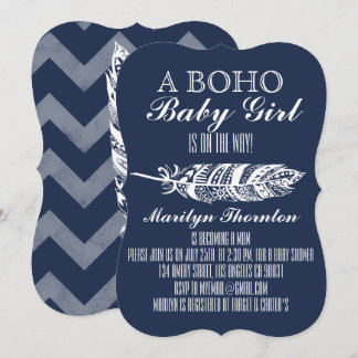 Moderne Bohemische Tribal Feather Zickzack Baby Du Einladung