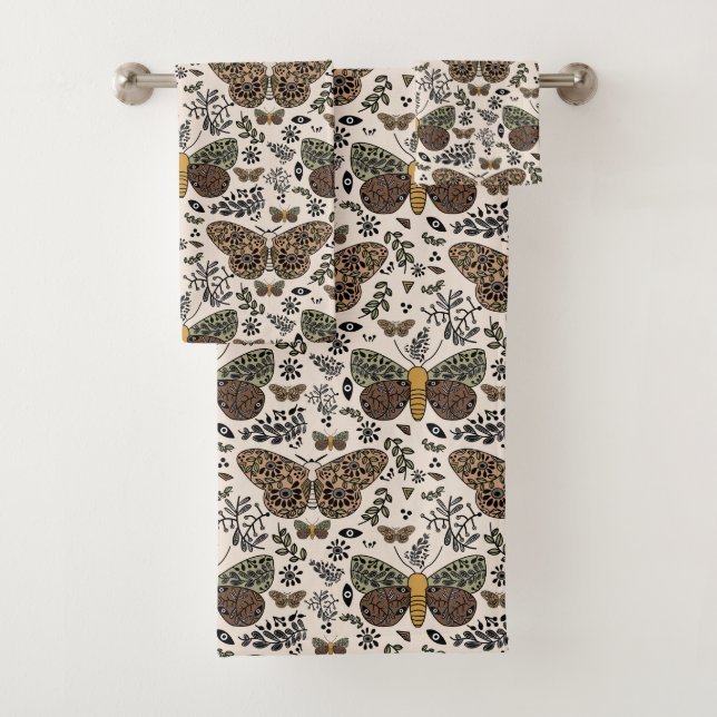 Moderne Bohemische Wildblumen Abstraktes Muster Badhandtuch Set (Insitu)