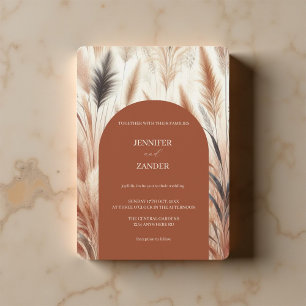 Moderne Böhmische Aquarell-Pampasgras-Hochzeit Einladung