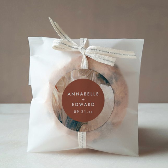 Moderne böhmische malerische Terrakotta aquamarine Runder Aufkleber (Von Creator hochgeladen)