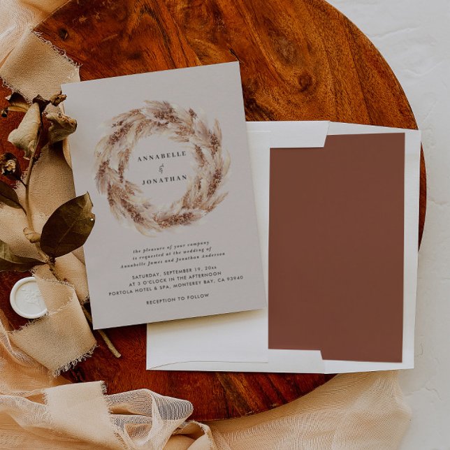 Moderne böhmische Naturpampas-Gras-Hochzeit invit Einladung (Von Creator hochgeladen)