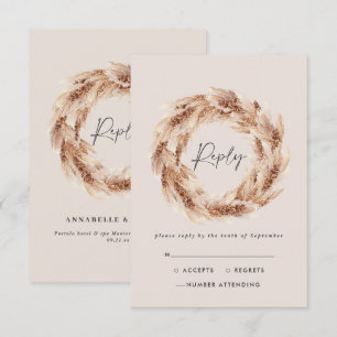 Moderne böhmische Rustikale Pampas Gras Hochzeit RSVP Karte