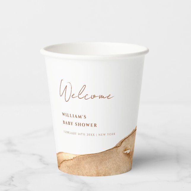 Moderne Boho Abstrakt Wüstendusche Willkommen Pappbecher (Vorderseite)