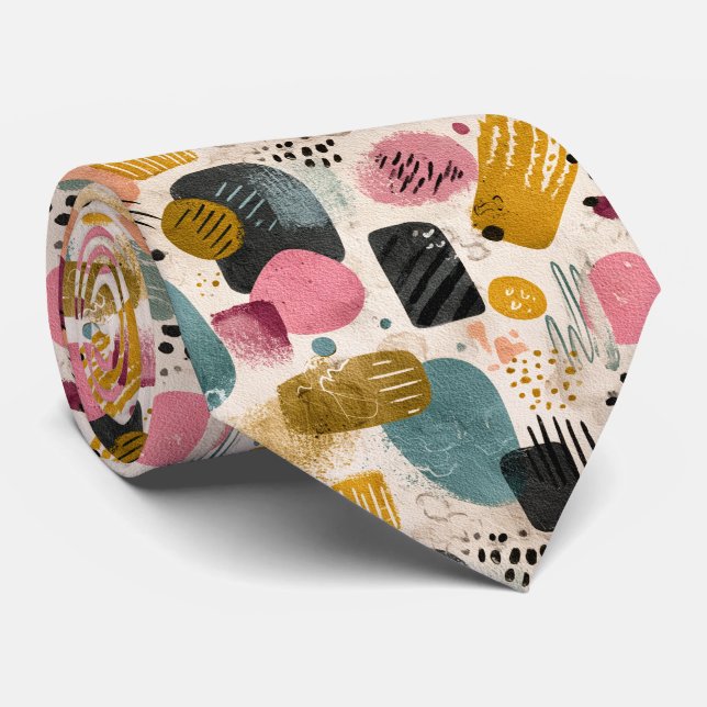 Moderne Boho-Abstrakte Muster | Texturiert Farbige Krawatte (Gerollt)