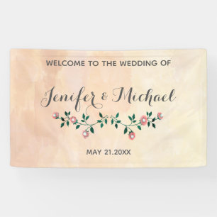 Moderne boho Aquarell blühende Rose Hochzeit Banner