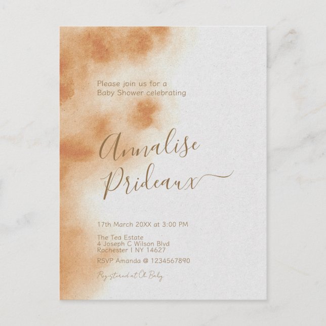 Moderne Boho Aquarell Gefärbte Krawatte Beige Baby Postkarte (Vorderseite)