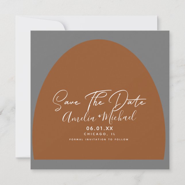 Moderne Boho Arch Bio Formen Grau Save the Date Karte (Vorderseite)
