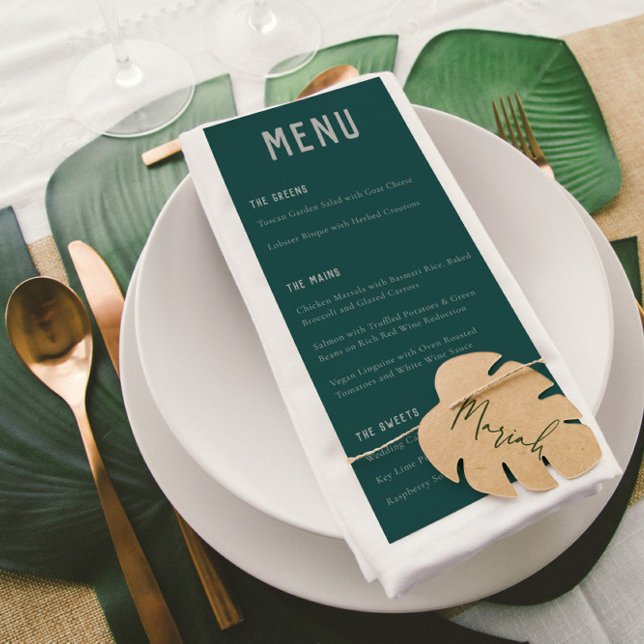 Moderne Boho Arch Green Gray Typografy Wedding Menükarte (Von Creator hochgeladen)