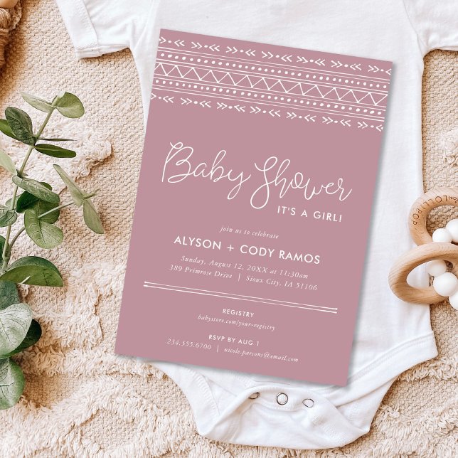 Moderne Boho Baby-Dusche | Mauve Einladung (Von Creator hochgeladen)