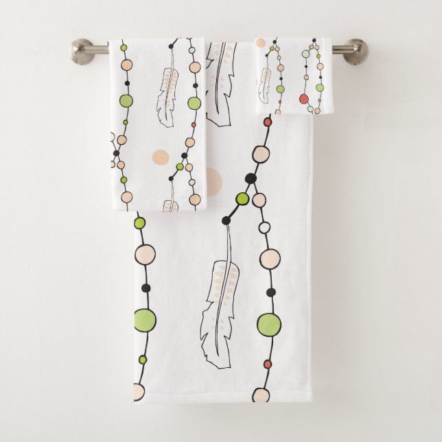 Moderne Boho Beads and Feathers Badhandtuch Set