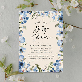 Moderne Boho Beige Dusty Blue Boy Baby Dusche Einladung