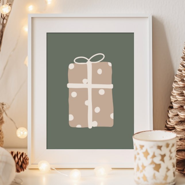 Moderne Boho Beige & Green Weihnachten Gegenwart P Poster (Von Creator hochgeladen)