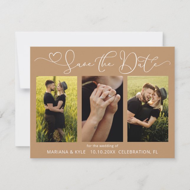 Moderne Boho Beige-Tan-Fotos Hochzeiten speichern  (Vorderseite)