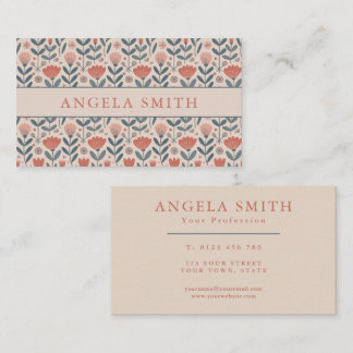 Moderne Boho Beige Teale Floral Visitenkarte