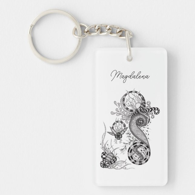 Moderne Boho Blume Fineliner -  Schlüsselanhänger (Vorderseite)
