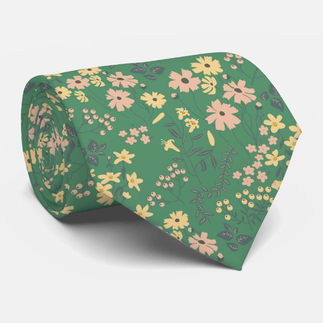 Moderne Boho-Blumen-Dunkel-Muster Krawatte (Gerollt)