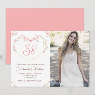 Moderne Boho-Blumen-Foto-Einladung zum 38. Geburts Einladung