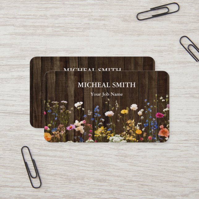 Moderne Boho-Blumen-Holz Visitenkarte (Vorderseite/Rückseite Beispiel)