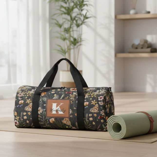 Moderne Boho-Blumen-Monogramm-Name Duffle Bag (Von Creator hochgeladen)