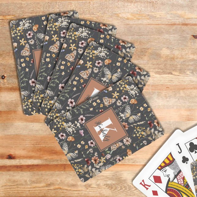 Moderne Boho-Blumen-Monogramm-Name Spielkarten (Von Creator hochgeladen)