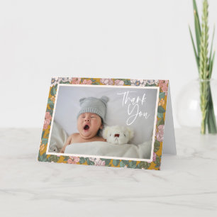 Moderne Boho-Blumen-Neugeborenen-Foto-Baby-Party Dankeskarte