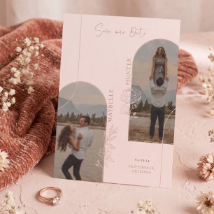 Moderne Boho-Blumen-Rosen-Foto-Archiv Rosa & Braun Save The Date
