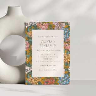 Moderne Boho-Blumen-Senfgelb-Erdige Hochzeit Einladung