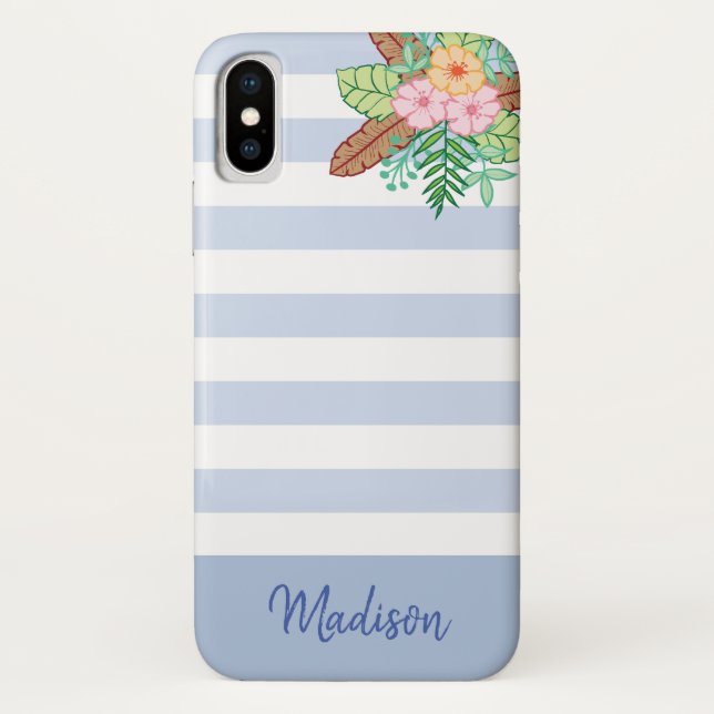 Moderne Boho Blumen und Streifen Case-Mate iPhone Hülle (Rückseite)