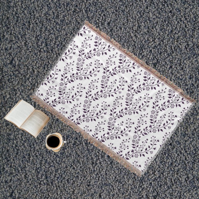 Moderne Boho-Blumenmuster Pflaume Weiß Decke (Von Creator hochgeladen)