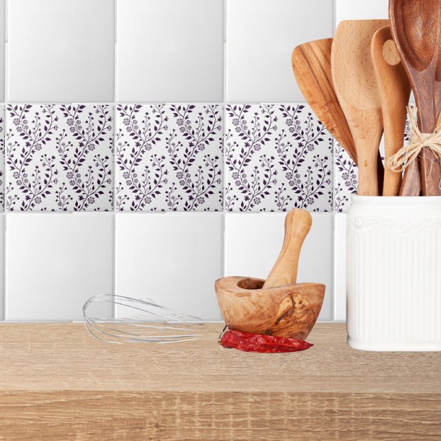 Moderne Boho-Blumenmuster Pflaume Weiß Fliese (Von Creator hochgeladen)