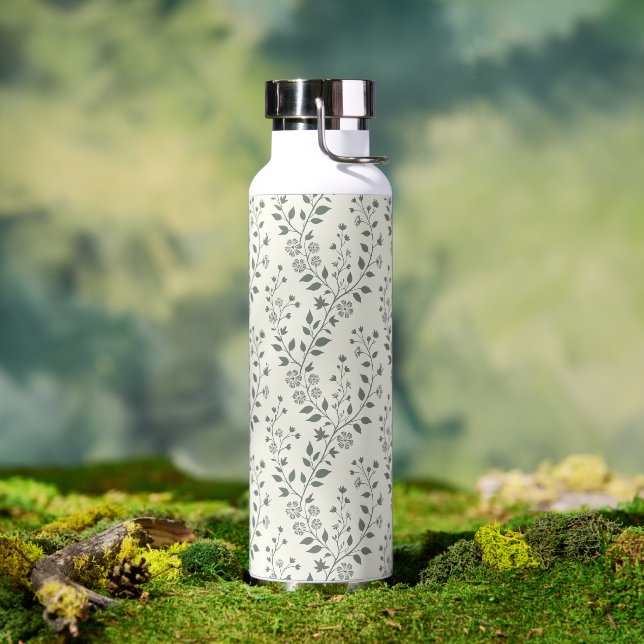 Moderne Boho-Blumenmuster Sage-Creme Trinkflasche (Außenbereich)