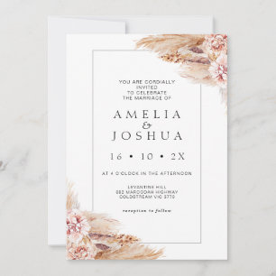 Moderne Boho Blush Pampas Grass Wedding Einladung