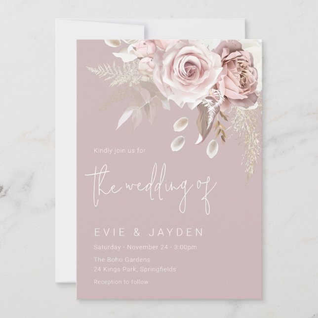 Moderne Boho Blush Wedding Einladung (Vorderseite)