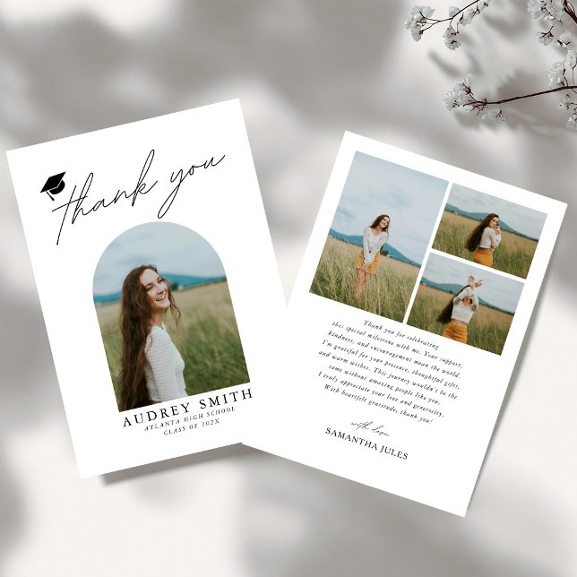 Moderne Boho-Bogen 4 Fotos Abschlussfeier Dankeskarte (Von Creator hochgeladen)