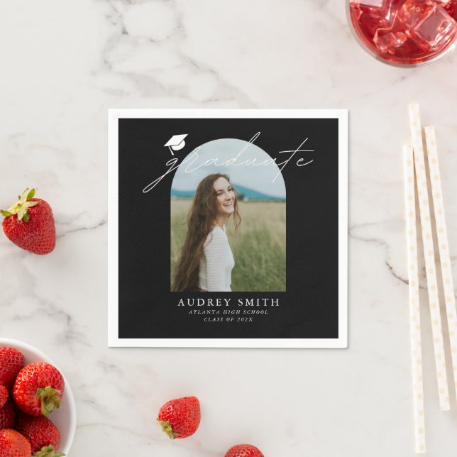Moderne Boho-Bogen-Foto-Abschlussfeier Serviette (Beispiel)