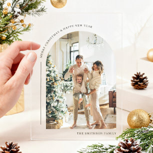 Moderne Boho-Bogen-Foto-Weihnachtskarte Acryleinladungen