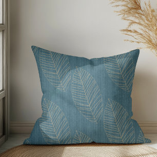 Moderne Boho-Botanische Blätter Auf Ozeanblauem St Kissen