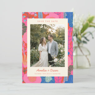 Moderne Boho Bunte Rote Florale Foto Hochzeit Save The Date