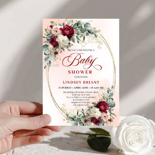 Moderne Boho-Burgund- und Gold-Baby-Shower-Einladu Einladung