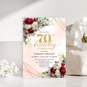Moderne Boho-Burgunder-Blumen-Einladung zum 70. Ge Einladung