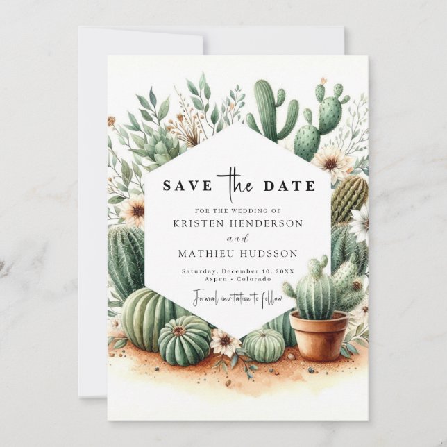Moderne Boho Cactus Wedding Save The Date (Vorderseite)