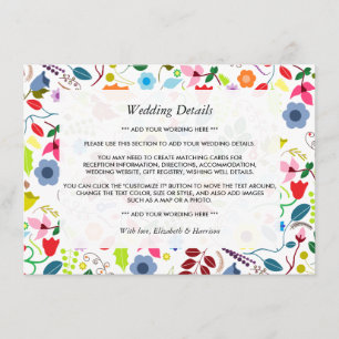 Moderne Boho Chic Blues Hochzeitsdetails Begleitkarte