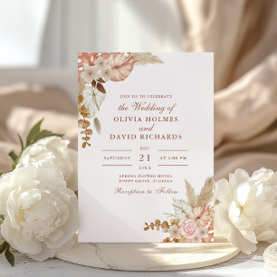 Moderne Boho-Chic-Floral-Pampasgras-Hochzeit Einladung