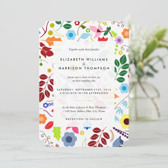 Moderne Boho Chic Floral Wedding Einladung (Stehend Vorderseite)