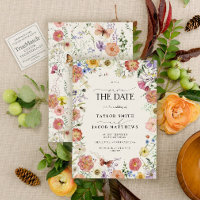 Moderne Boho-Chic-Save-the-Date-Karte mit gepresst